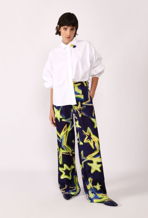 Calça pantalona estampada