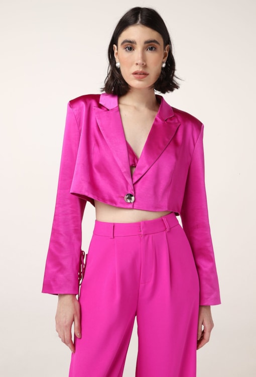 Blazer Cropped Acetinado com Top