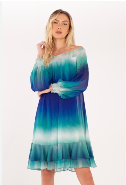 Vestido Tie-Dye com Decote em Barco