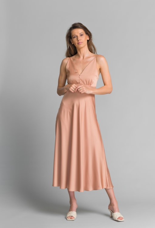 Vestido decote em V acetinado