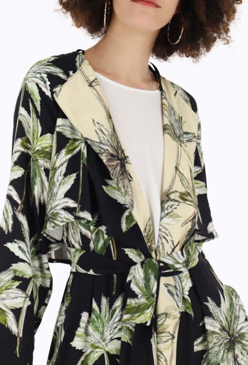 Trench Coat Estampa Tropical com Cinto
