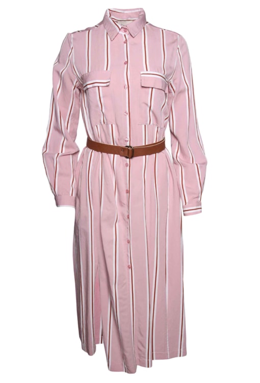 Vestido camiseiro às riscas