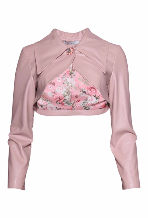 Casaco cropped efeito pele