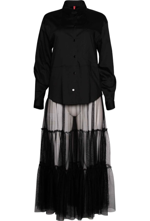 Camisa comprida com tule