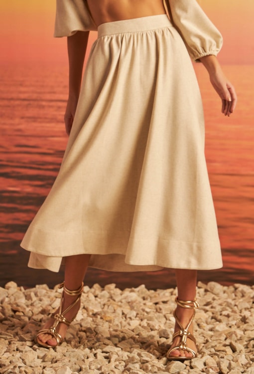 Saia midi fluida linho
