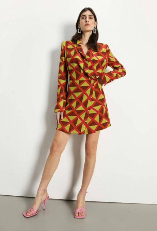 Vestido Curto Estampado Acetinado