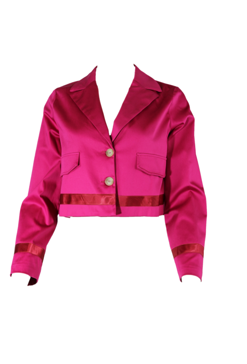 Blazer cropped com pormenores acetinados