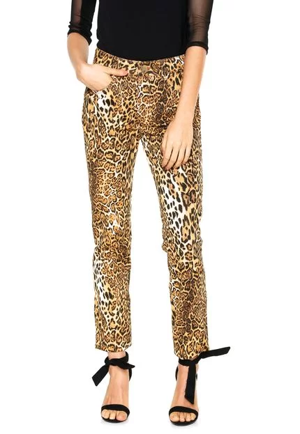 Calças skinny com padrão leopardo