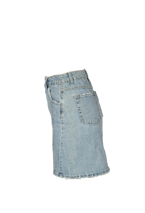 Saia denim curta com brilhantes