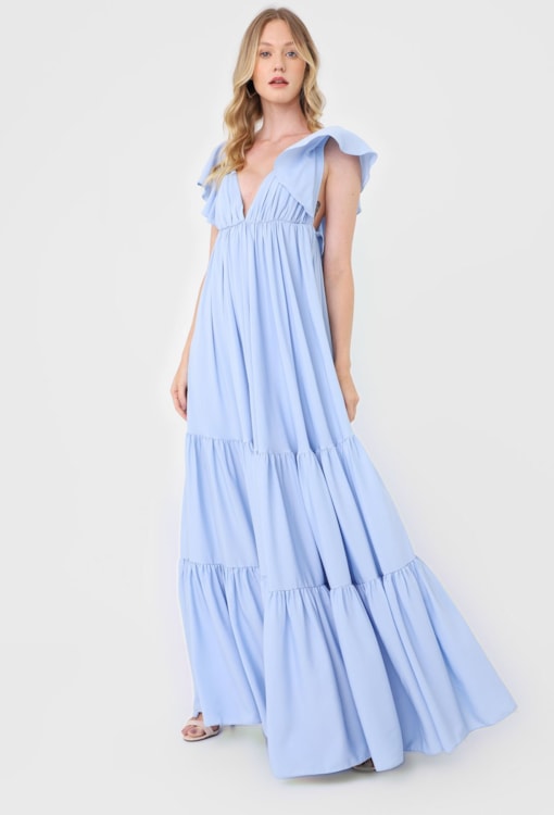 Vestido longo com folhos